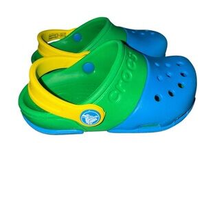 Toddler CROCS Clogs Blue Green Yellow Colorblock Size C8 Boys Girls